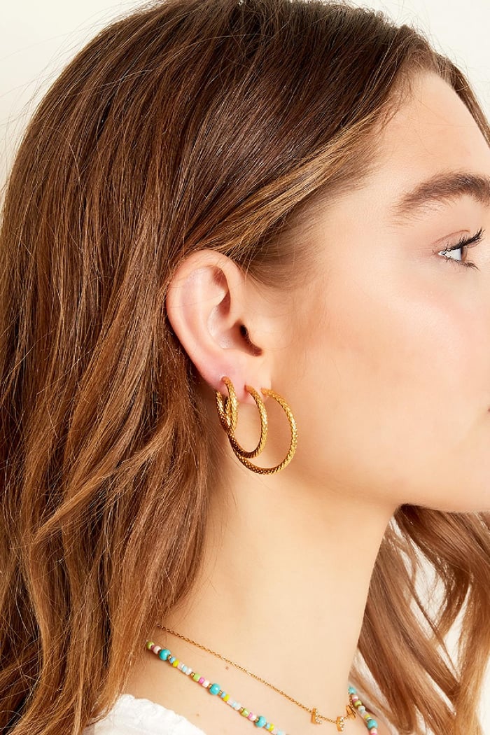 Earrings with pattern medium Gold Color Stainless Steel h5Picture2